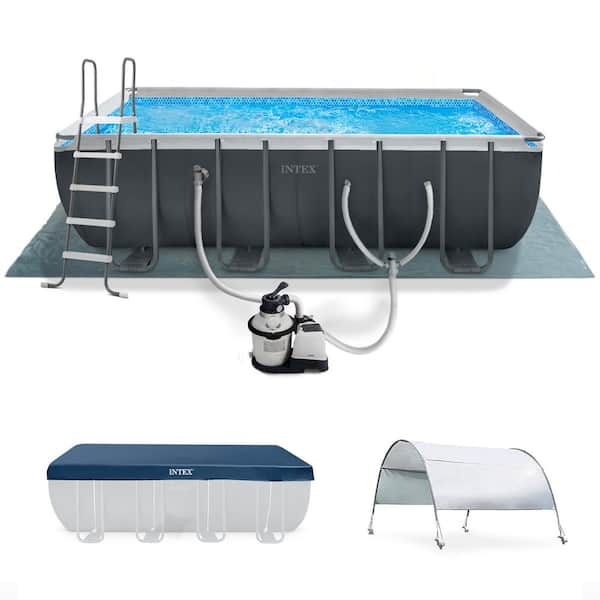 18Ft x 52In Ultra XTR Rectangle Steel Frame Swimming Pool Kit w/Pump & Canopy
