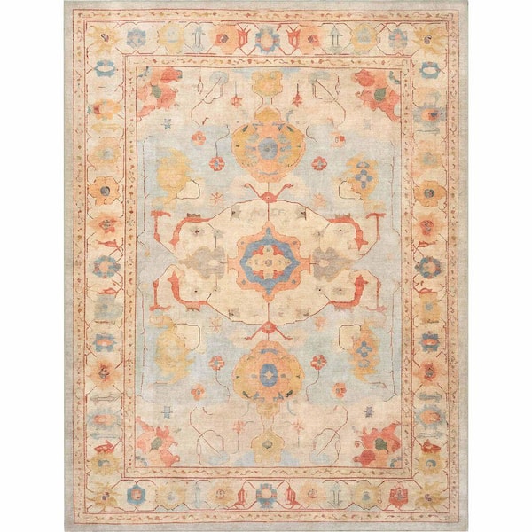 Ushak Pamukkale Vintage, Medallion, Pastel, Blue 7 ft. 7 in. x 9 ft. 10 in., Area Rug