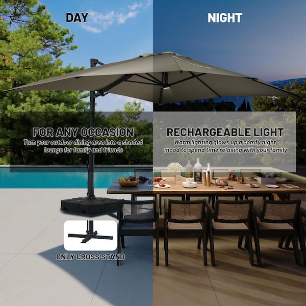 3 foot patio umbrella Solar 3 Tiers Patio Umbrella Outdoor with LED 10FT / Burgundy