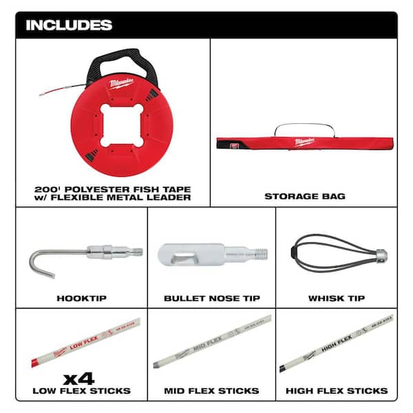 30 ft. Fiberglass Fish Stick Low/Mid/High Flex Combo Kit with 240 ft. x 1/8 in. Stainless Steel Fish Tape