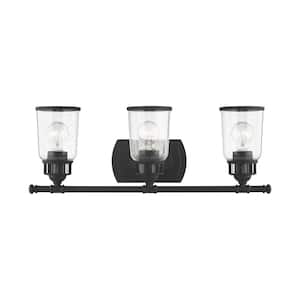 Billingham 23.5 in. 3-Light Black Vanity Light with Clear Seeded Glass