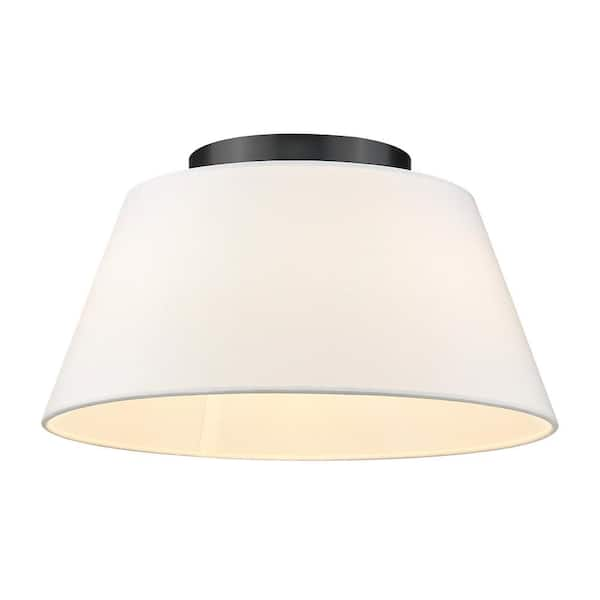 Golden Lighting Penn 16 in. 3-Light Matte Black with Modern White Shade Flush Mount