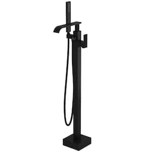 Freestanding Bathtub Faucet, Single Shower Handle Bathroom Faucets with Hand Shower in Black, 6 GPM