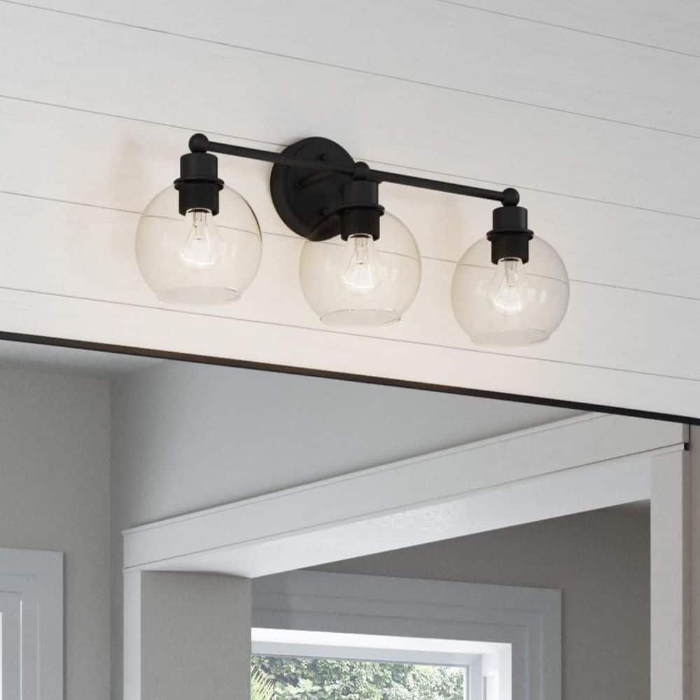 Grand 23.5 in. 3-Light Black Bathroom Vanity Light Fixture with Clear Glass Globe Shades price history on PriceWatchPro