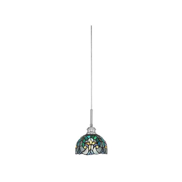 Unbranded Albany 60-Watt 1-Light Brushed Nickel Pendant Mini Pendant Light Turquoise Cypress Glass and Light Bulb Not Included
