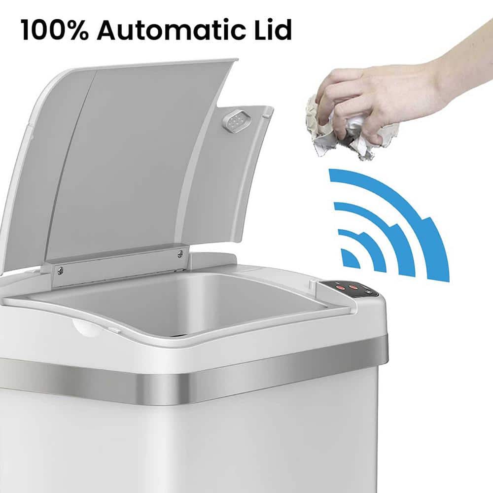 White Stainless Steel Touchless Sensor Trash Can with Odor Filter