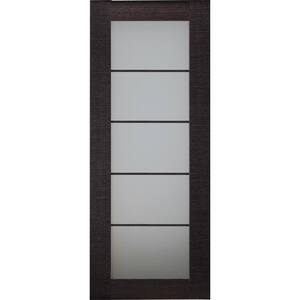30 in. x 80 in. Avanti Black Apricot Finished Solid Core Wood 5-Lite Frosted Glass Interior Door Slab No Bore