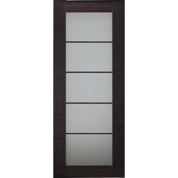 Belldinni 24 in. x 80 in. Avanti Black Apricot Finished Solid Core Wood 5-Lite Frosted Glass Interior Door Slab No Bore
