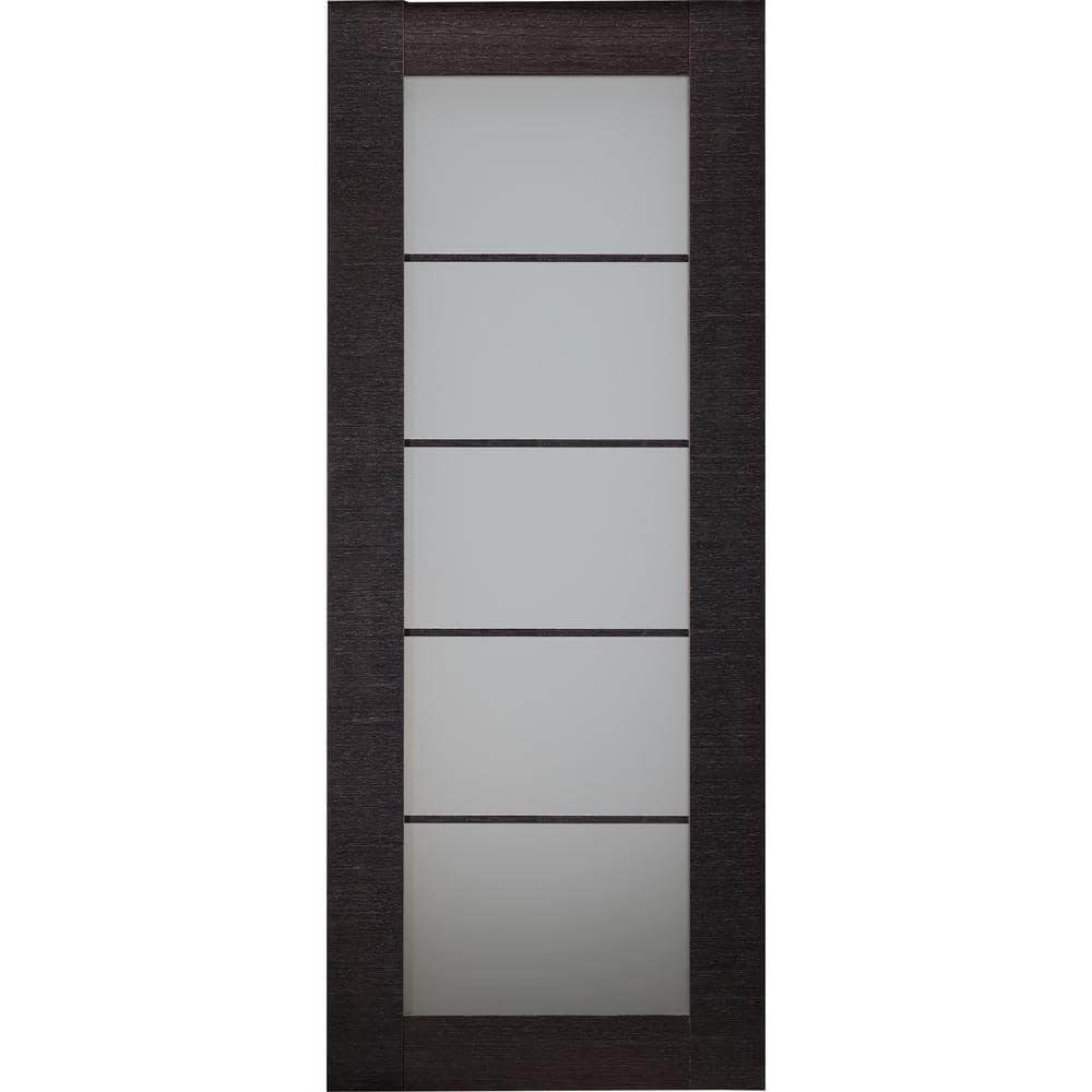 28 in. x 80 in. Avanti Black Apricot Finished Solid Core Wood 5-Lite Frosted Glass Interior Door Slab No Bore -  Belldinni, Av5LBA2880