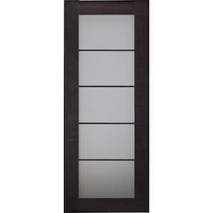 28 in. x 80 in. Avanti Black Apricot Finished Solid Core Wood 5-Lite Frosted Glass Interior Door Slab No Bore