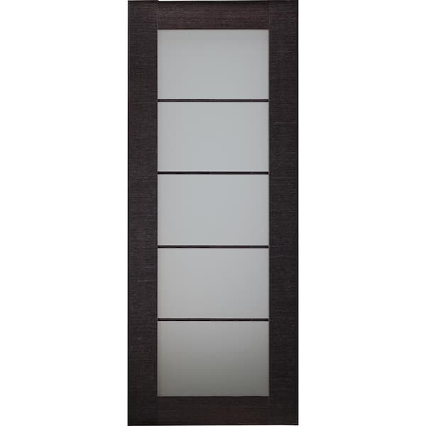 Belldinni 32 in. x 80 in. Avanti Black Apricot Finished Solid Core Wood 5-Lite Frosted Glass Interior Door Slab No Bore