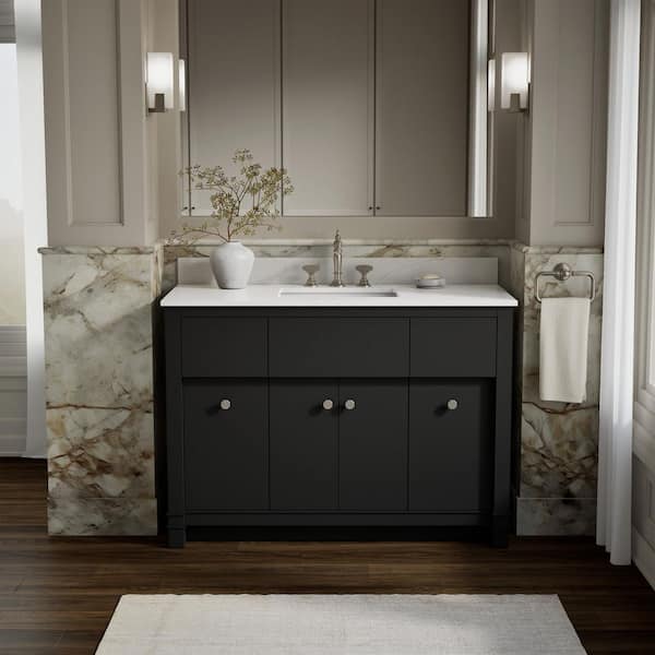 Alouette 48 in. Single SinkFerrous Grey Bath Vanity Cabinet with Sink and Quartz Top