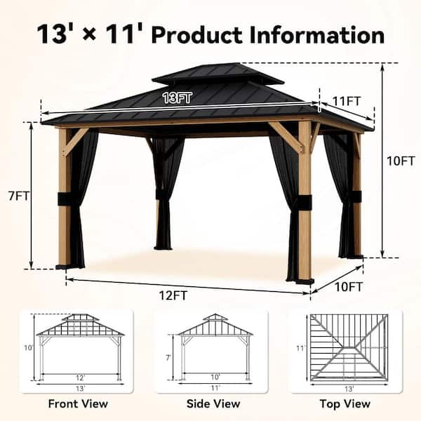 Gardenbee 13 ft. x 11 ft. Outdoor Patio Wood Frame Gazebo with