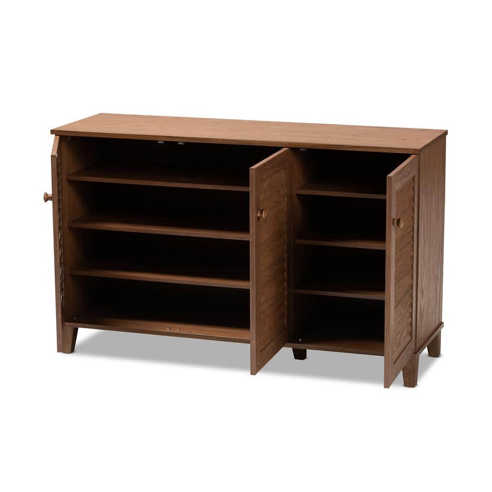 Walnut 3-Tier Dark Wood Shoe Storage Cabinet