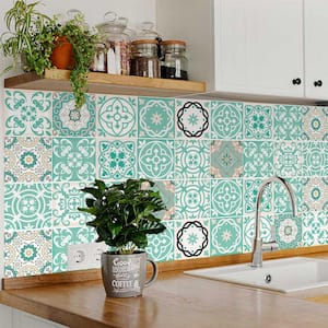 White and Green SB17 4 in. x 4 in. Vinyl Peel and Stick Tile (24-Tiles, 2.67 sq. ft. / Pack)