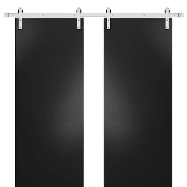 Sartodoors 0010 60 in. x 96 in. Flush Black Finished Wood Sliding Barn Door with Hardware Kit Stailess