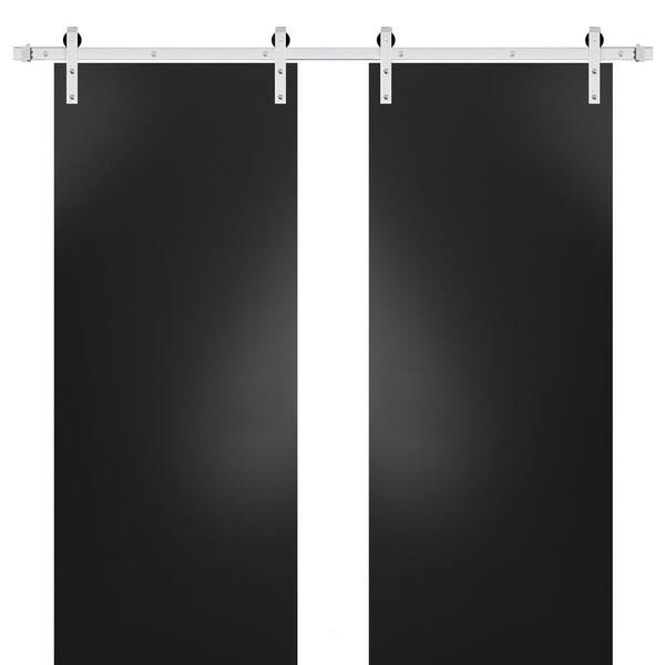 Sartodoors 0010 72 in. x 96 in. Flush Black Finished Wood Sliding Barn Door with Hardware Kit Stailess