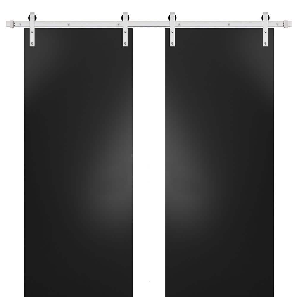Assemble Required 0010 84 in. x 96 in. Flush Black Finished Wood Sliding Barn Door with Hardware Kit Stailess price history on PriceWatchPro
