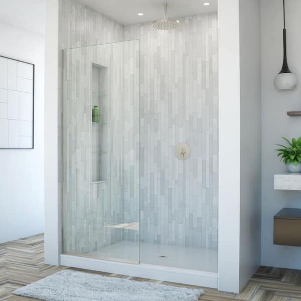 DreamLine Linea 34 in. x 72 in. Semi-Frameless Fixed Shower Screen in Brushed Nickel without Handle