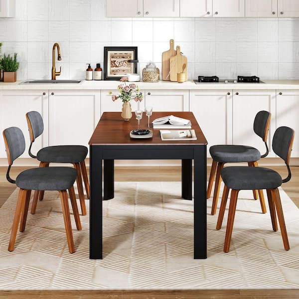 Dining Chairs (Set of 2) with Curved Backrest Padded Seat for Dining Room Living Room Walnut and Dark Grey