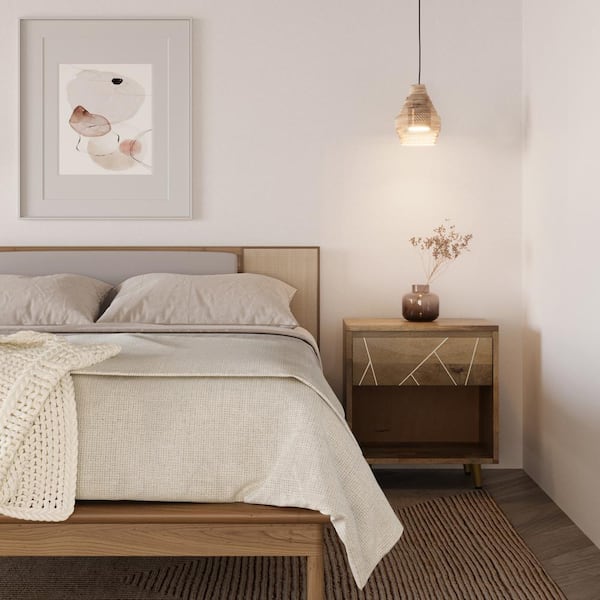 Simpli Home Jager Solid Mango Wood 22 in. Wide Mid Century - Contemporary Bedside Nightstand Table in Natural