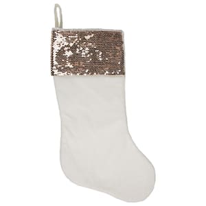 20 in. Rose Gold and White Reversible Sequin Cuff Polyester Christmas Stocking