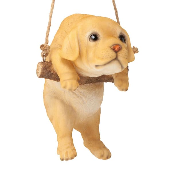 Design Toscano 8 in. H Yellow Lab Puppy on a Perch Hanging Dog Sculpture