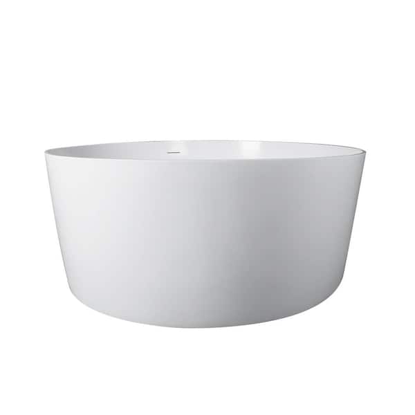 Vanity Art Kerhinet 56 in. Solid Surface Resin Stone Glossy Flatbottom Freestanding Bathtub in White