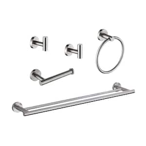 5-Piece Bath Hardware Set Included Towel Bar/Rack Toilet Paper Holder in Brushed Nickel