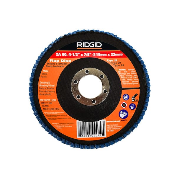 RIDGID Zirconium Flap Disc, 4-1/2 in. x 7/8 in. Type 29, 60 Grit