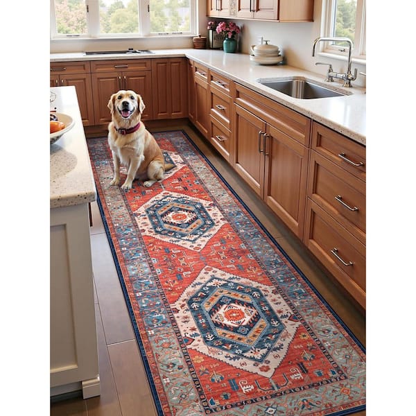 2.6 ft. x 8 ft. Multi-Colored Boho Runner Rug Non-Slip Washable Kitchen Runner Rug