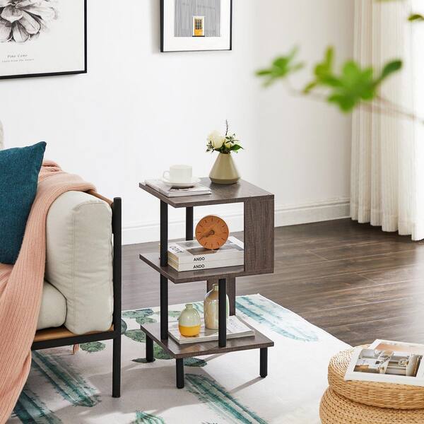 VASAGLE End Table, C Shaped TV Tray with Metal Frame Rolling Casters,  Industrial Side Table for Living Room Bedroom, 19.7 x 13.8 x 23.6 Inches,  Rustic