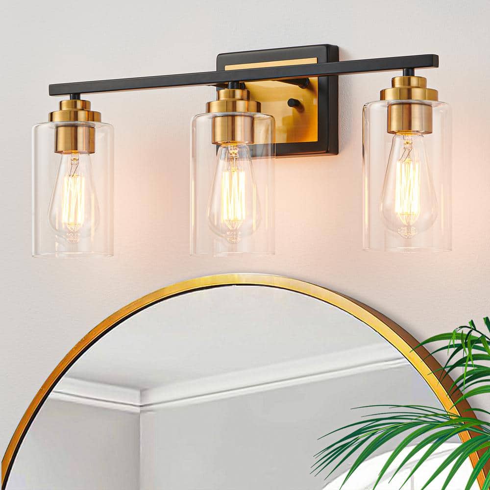 22 in. 3-Light Black and Brass Vanity Light with Clear Glass Shade price history on PriceWatchPro