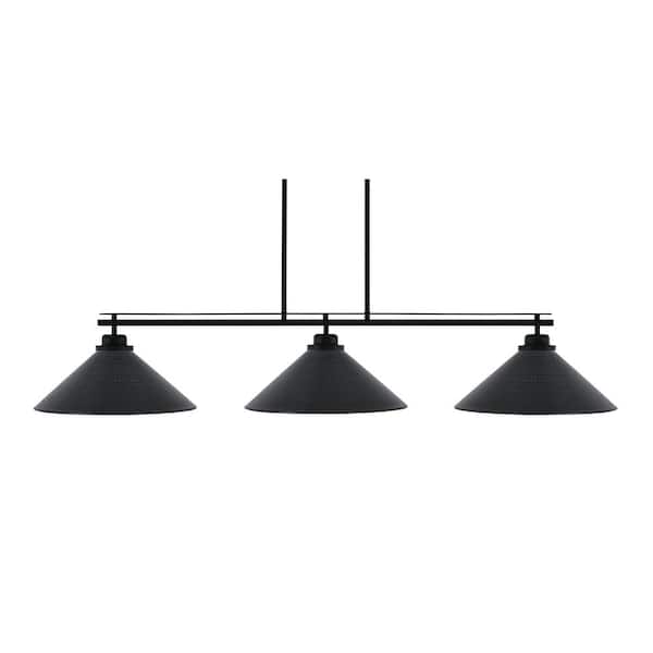 Unbranded Monroe 3-Light Billiard Light, Round Fitter, Matte Black Finish, 16 in. Black Matrix Glass