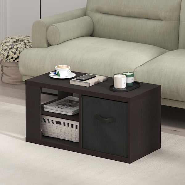 Furinno Viola 14.57 in. Dark Oak/Black Rectangle Wood Coffee Table with Bin