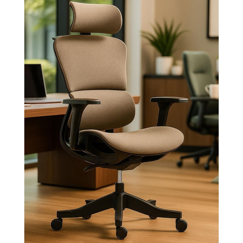 Nylon Fabric Reclining Office Chair Ergonomic Desk Chair in Brown with Adjustable Armrests