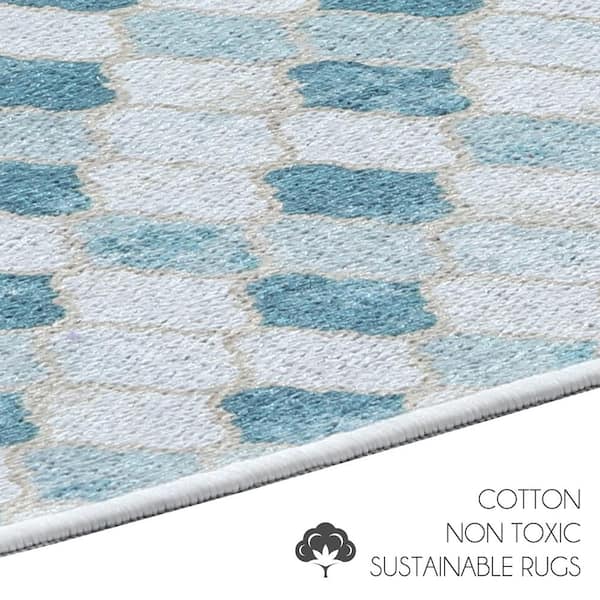Etta Avenue Long Trellis Rectangular 100% Cotton Non-Slip Geometric Bath Rug Color: Silver