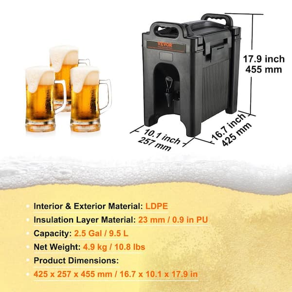 VEVOR Insulated Beverage Dispenser 2.5 Gal. Hot and Cold Beverage Server  with PU Layer Two-Stage for Restaurant Drink Shop YLHLQQFX25GAUQGS8V0 - The  Home Depot