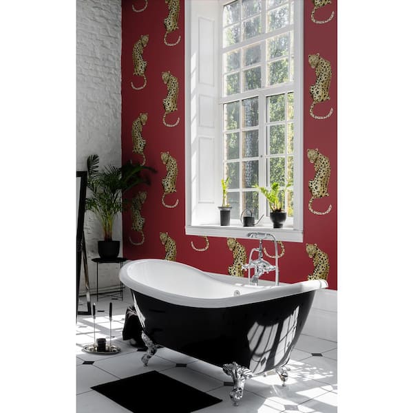 30.75 sq. ft. Red Leopard King Vinyl Peel and Stick Wallpaper Roll