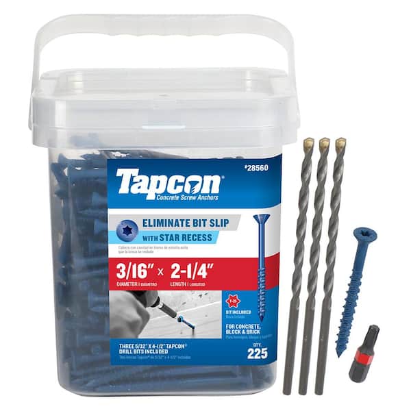 Tapcon 3/16 in. x 2-1/4 in. Star Flat-Head Concrete Anchors (225-Pack)