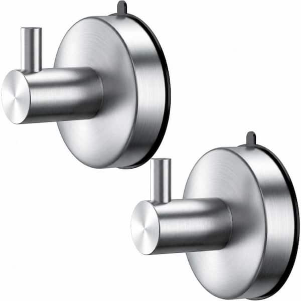 Brushed Nickel Set of 2 Suction Cup Shower Hooks, 304 Stainless Steel, 15 lb per hook