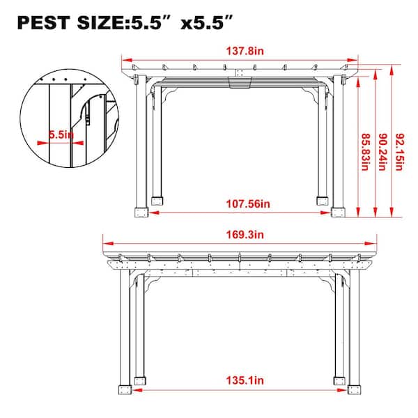 VEIKOUS 14 ft. W x 12 ft. D Cedar Wood Patio Pergola Shade