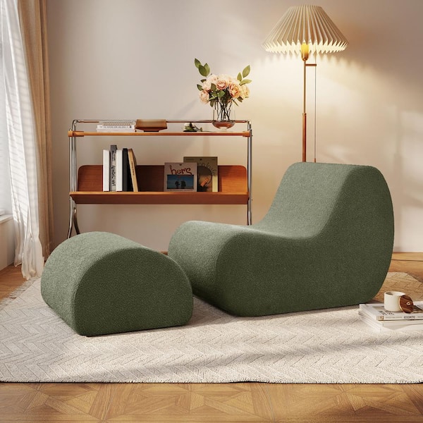 Harper & Bright Designs Green Upholstered Accent Chair with Ottoman, Stylish Curved Design, No Assembly Required