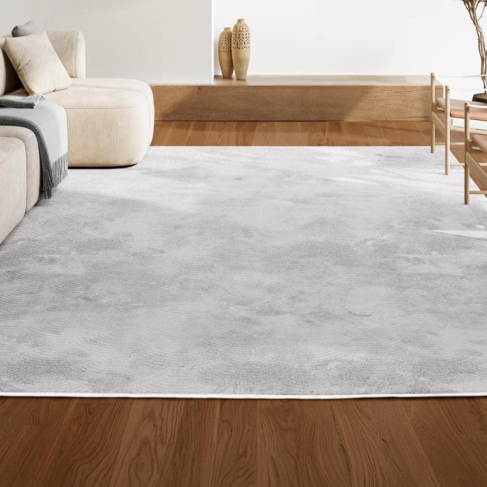 Porter White and Light Gray Geometric Polyester Area Rug