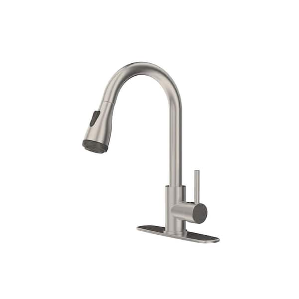 Nestfair Single Handle Pull Down Sprayer Kitchen Faucet in Brushed Nickel