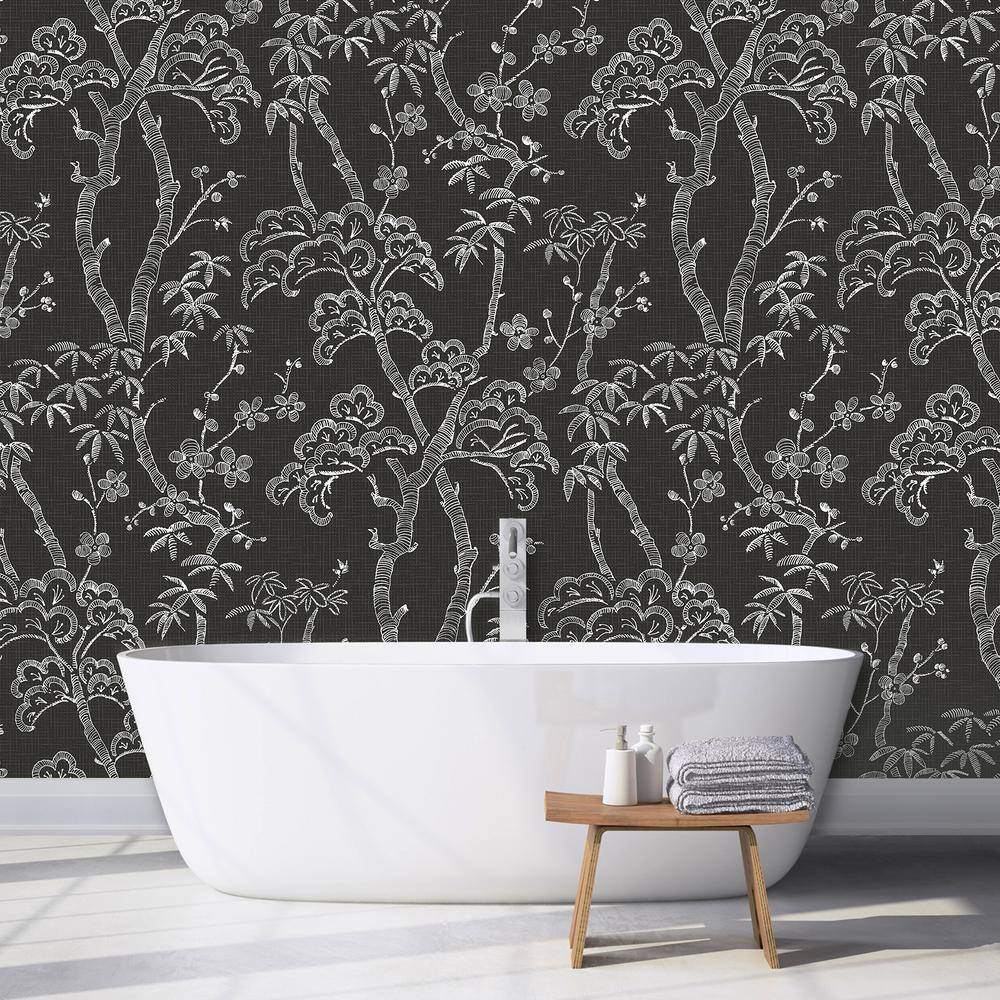 Gray and White Floral Botanical Wall Mural