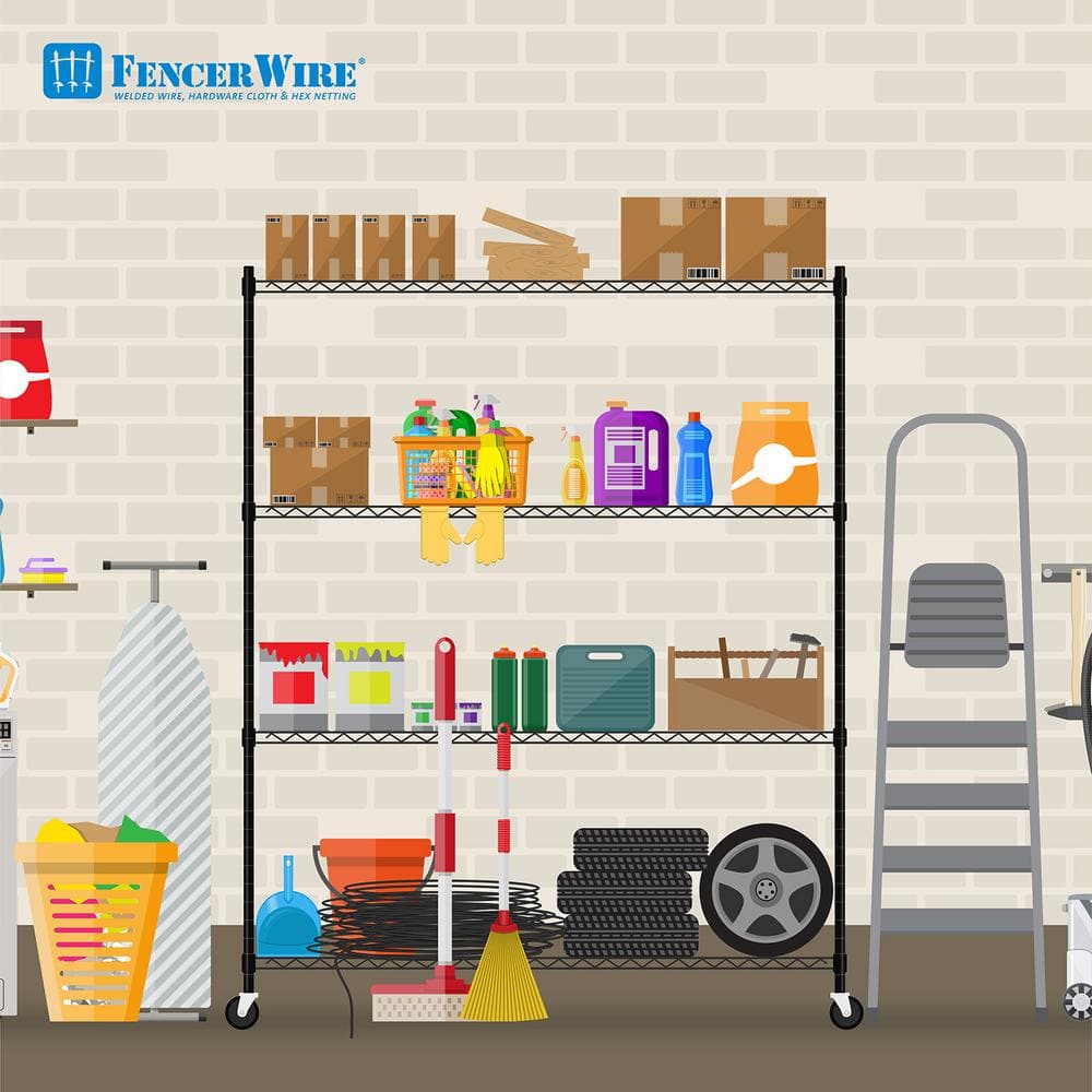 Black 60" Heavy Duty Adjustable Wire Shelving with Wheels