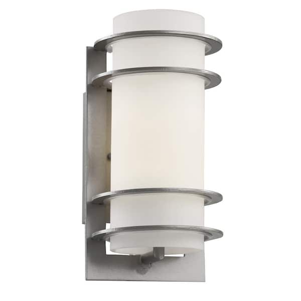 Bel Air Lighting Zephyr 11 in. 1-Light Silver Cylinder Outdoor Wall Light Fixture with Frosted Glass