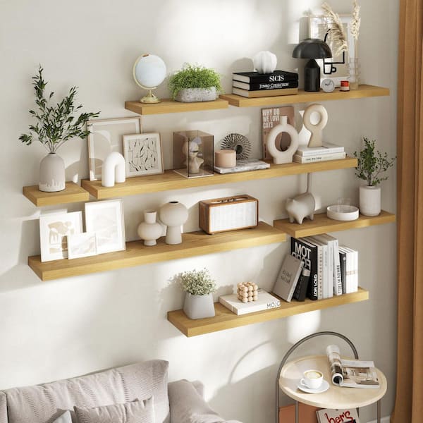 40 in. W x 8 in. D Natural Oak Floating Shelves Decorative Wall Shelf (Set of 2)