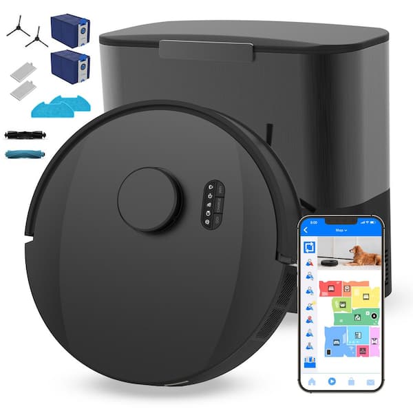 UltraVision Pet 13000 Pa 12.5 in Robotic Vacuum and Mop, withSmart Navigation, 180-Day Bag, Brushed Steel Dock, in Black